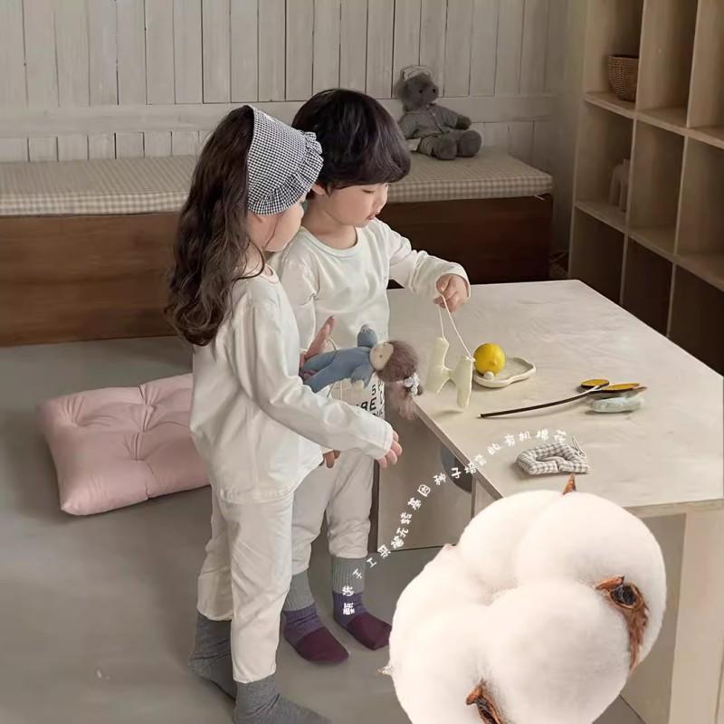 Kids Organic Cotton Pajama Set Long Sleeve Homewear Boys Girls Soft Solid Color
