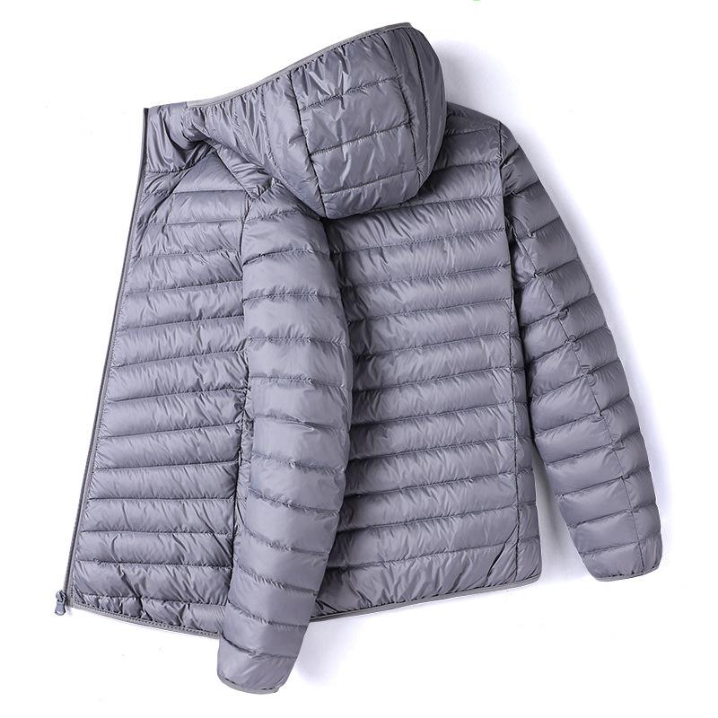 High-end white duck down hooded down jacket men's light and thin winter green jacket men