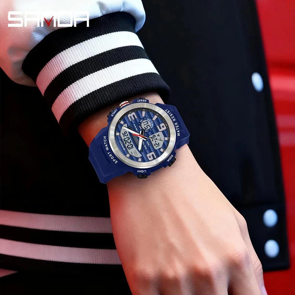 SANDA SD3399 Luxury Fashion Korean Edition Men's Sports Multi functional Waterproof LED Student Electronic Watch