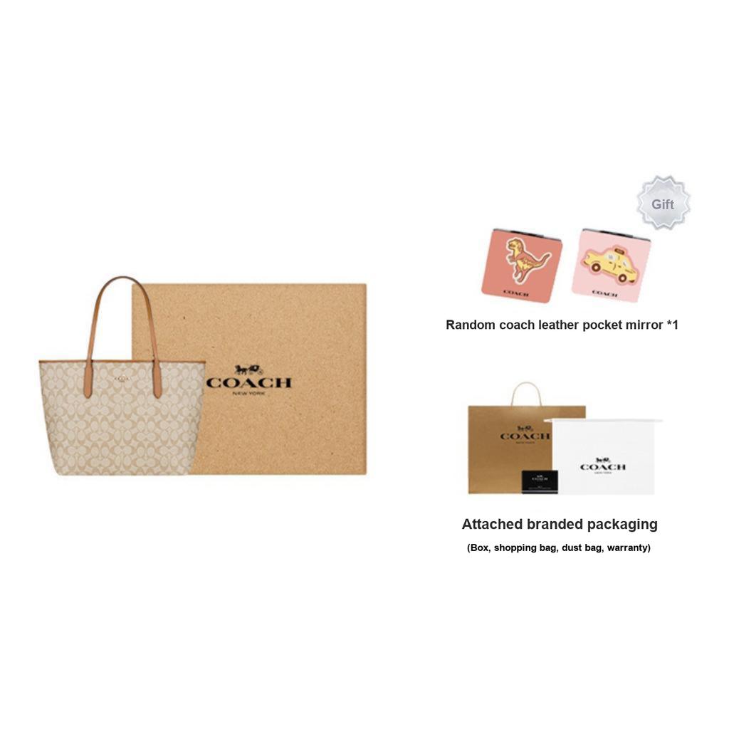 New COACH City Coated Canvas With Leather Tote Bag Shopping Bag Shoulder Bag Handbag Women's Milk Tea Beige 5696-IMNLJ