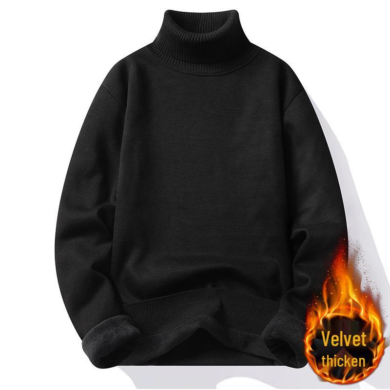 

Men s Solid Color High Neck Velvet Knit Sweater - Warm Long Sleeve Casual Pullover for Teens XL