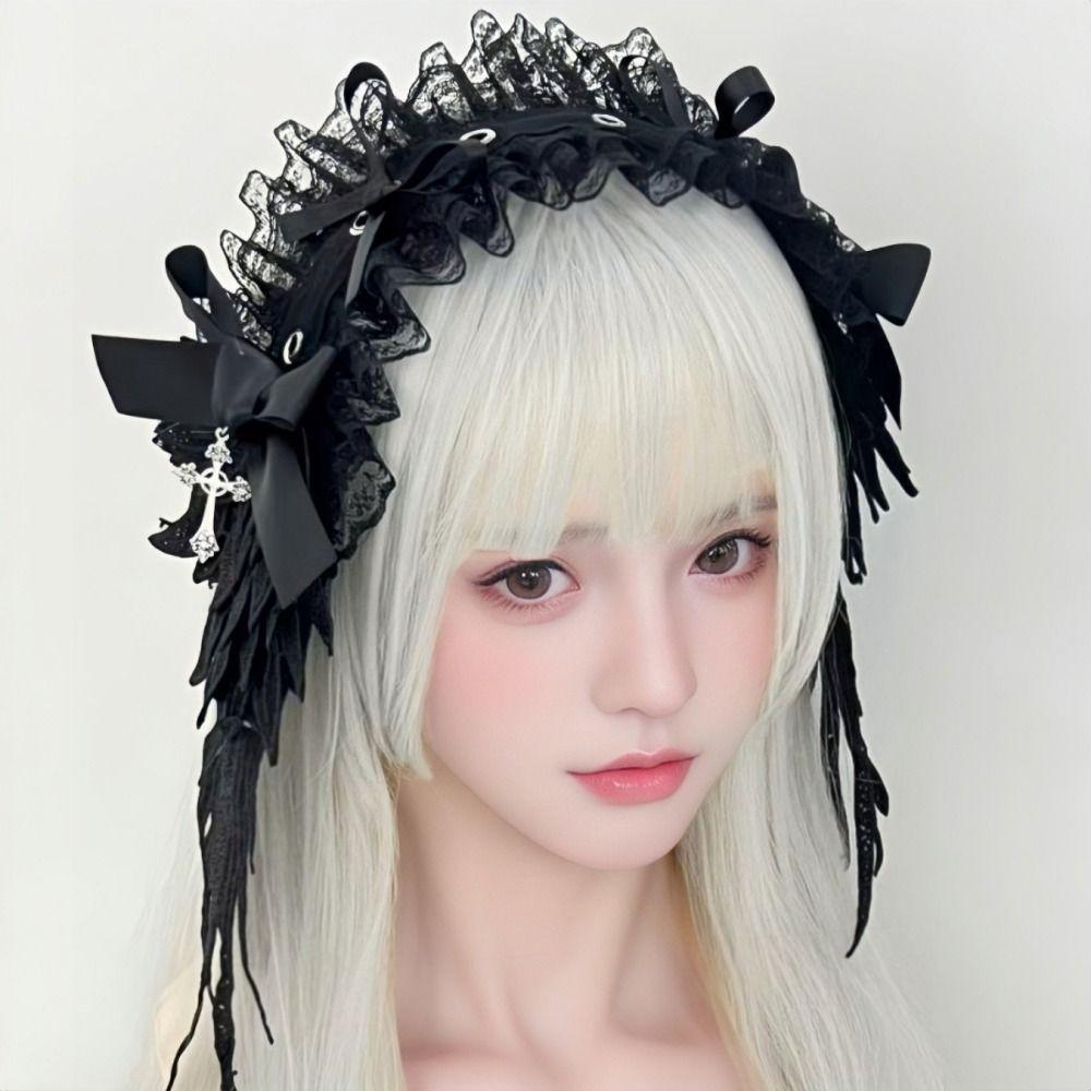 Y2k Lolita Wings Lace Headband Spicy Girl Ruffled Hairband Creative Lolita Hair Clip  Girls