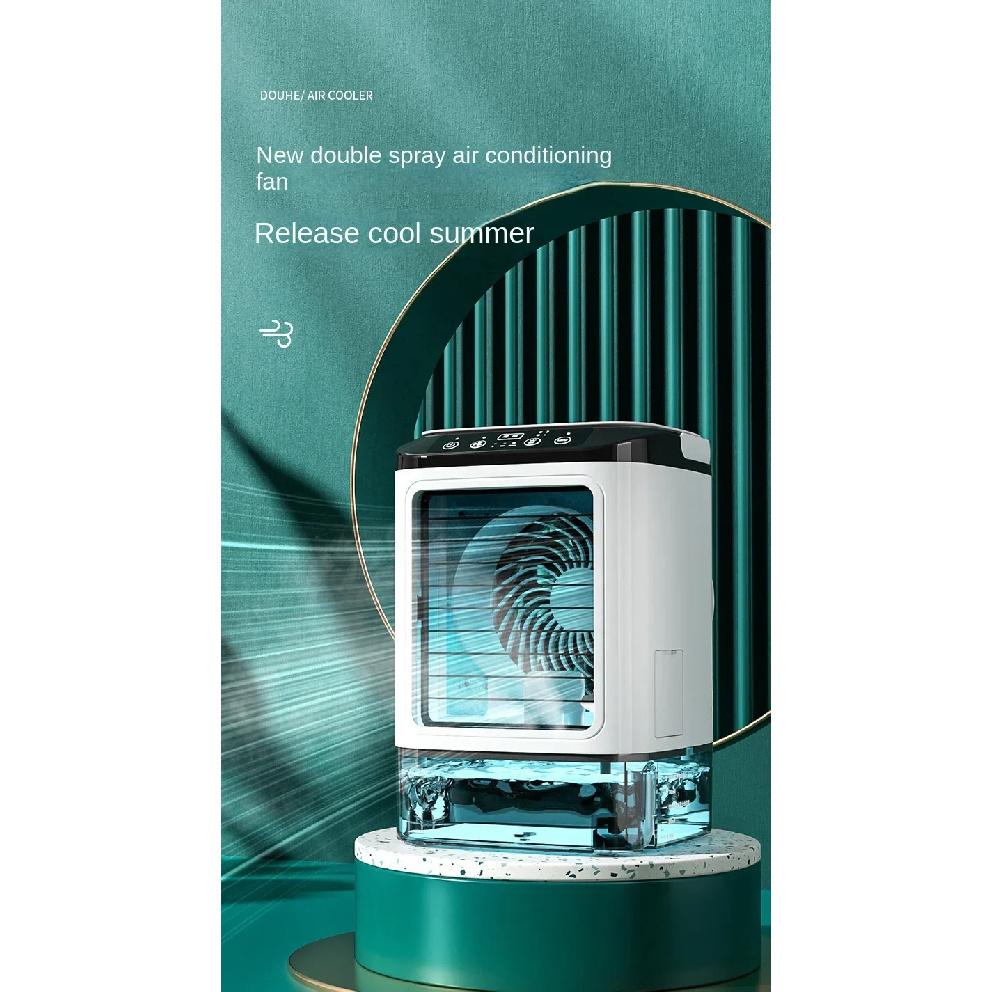 Desktop Air Conditioner Portable Fan Dual Spray Ultrasonic Atomization 3-Speed Mute Air Cooler Night Light Electric Fan for Home