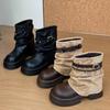 Sleeve Versatile Black Design Short Boots Women's Autumn Belt Buckle Martin Boots Fashion Enhances Thick Bottom