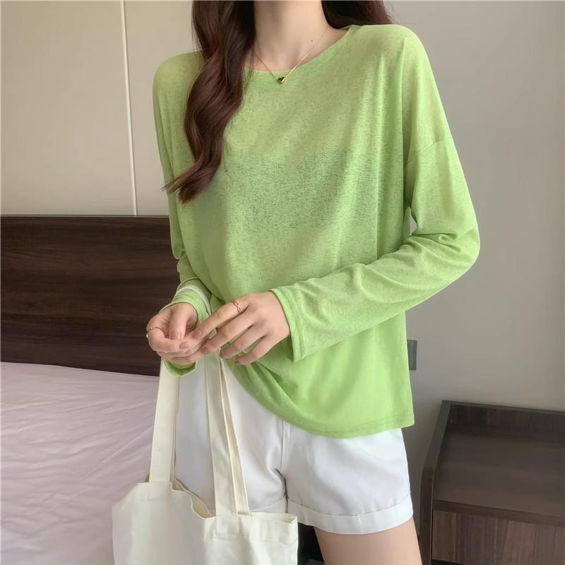 Women’s Long Sleeve Sunscreen T-Shirt - Loose White, Slim Round Neck, Korean Cotton Bottoming Shirt