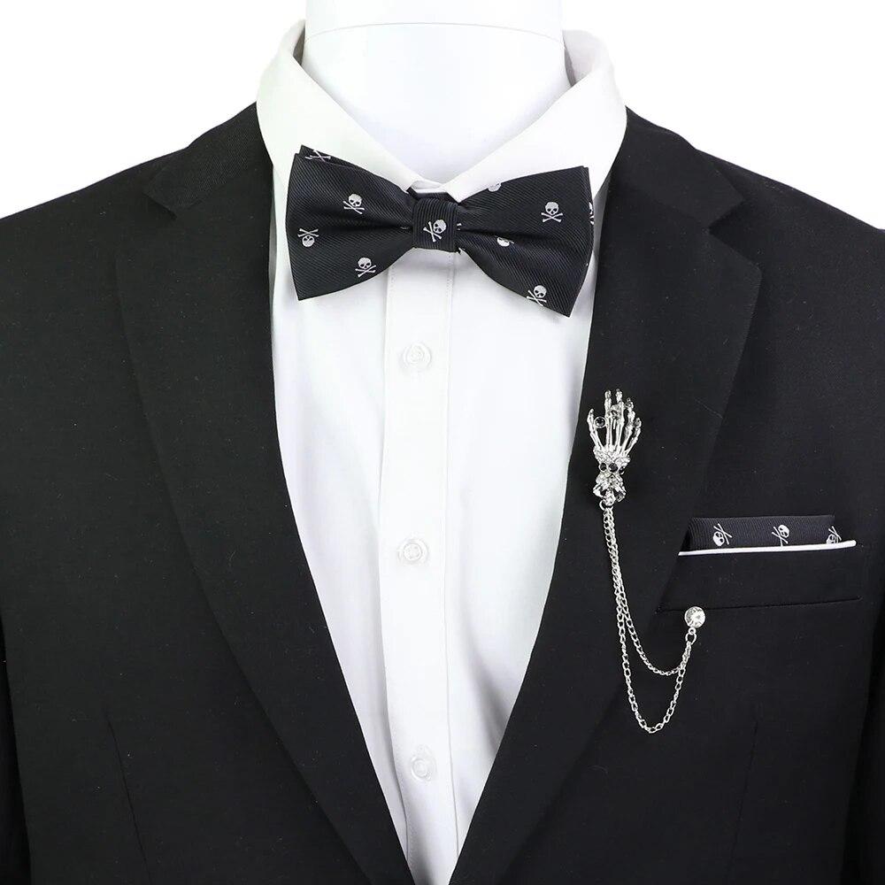 

Набор галстуков-бабочек, узор черепа дракона, мужчины, носовой платок с бабочкой, брошь с кисточкой, свадьба, вечеринка в честь Хэллоуина,