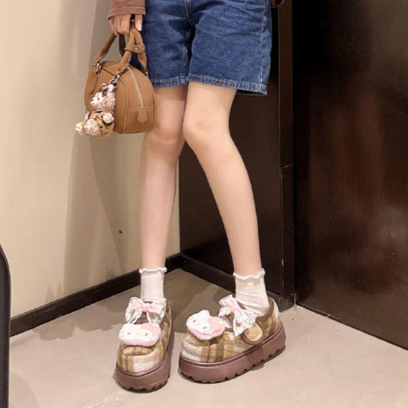Fashion Versatile and Comfortable Platform Velcro Cotton Shoes for Women 2025 Autumn and Winter Cartoon Cute Kitten Muffin Cotton Shoes for Women