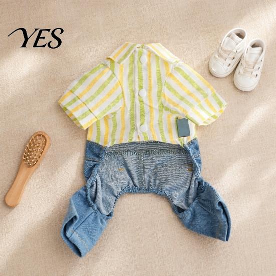 Spring Dog Clothes Striped Shirt Pet Jumpsuit, Four-Legged Clothes, Denim Pants Breathable Jumpsuit Outfit, Stylish Onesie for Small Dogs Active