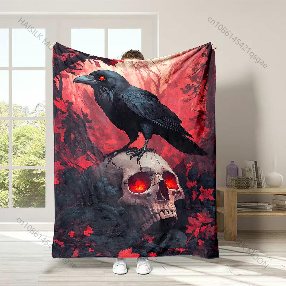 

1PC Crow skull red forest Print Adult Children Warm Blankets Home Travel Car Soft and Comfortable Suitable for all seasons 75x90cm