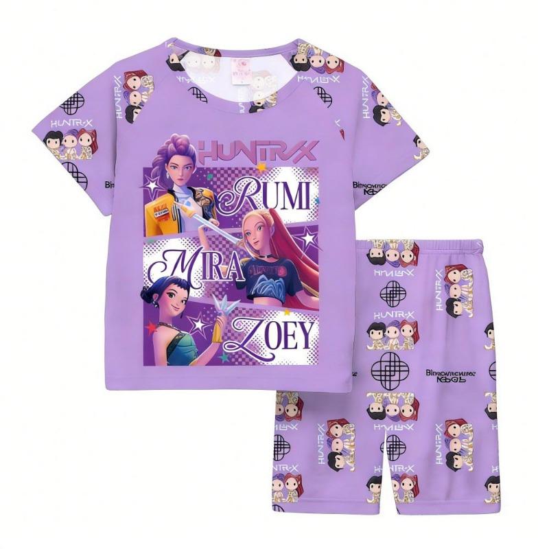Mädchen Schlafanzug Sets Kinder Kleinkind 3 bis 8 10 11 12 Jahre Kpop Dämonenjäger Sommer Pyjama Oberteile+Shorts Zweiteiler Pyjamas Nachtwäsche Set 100