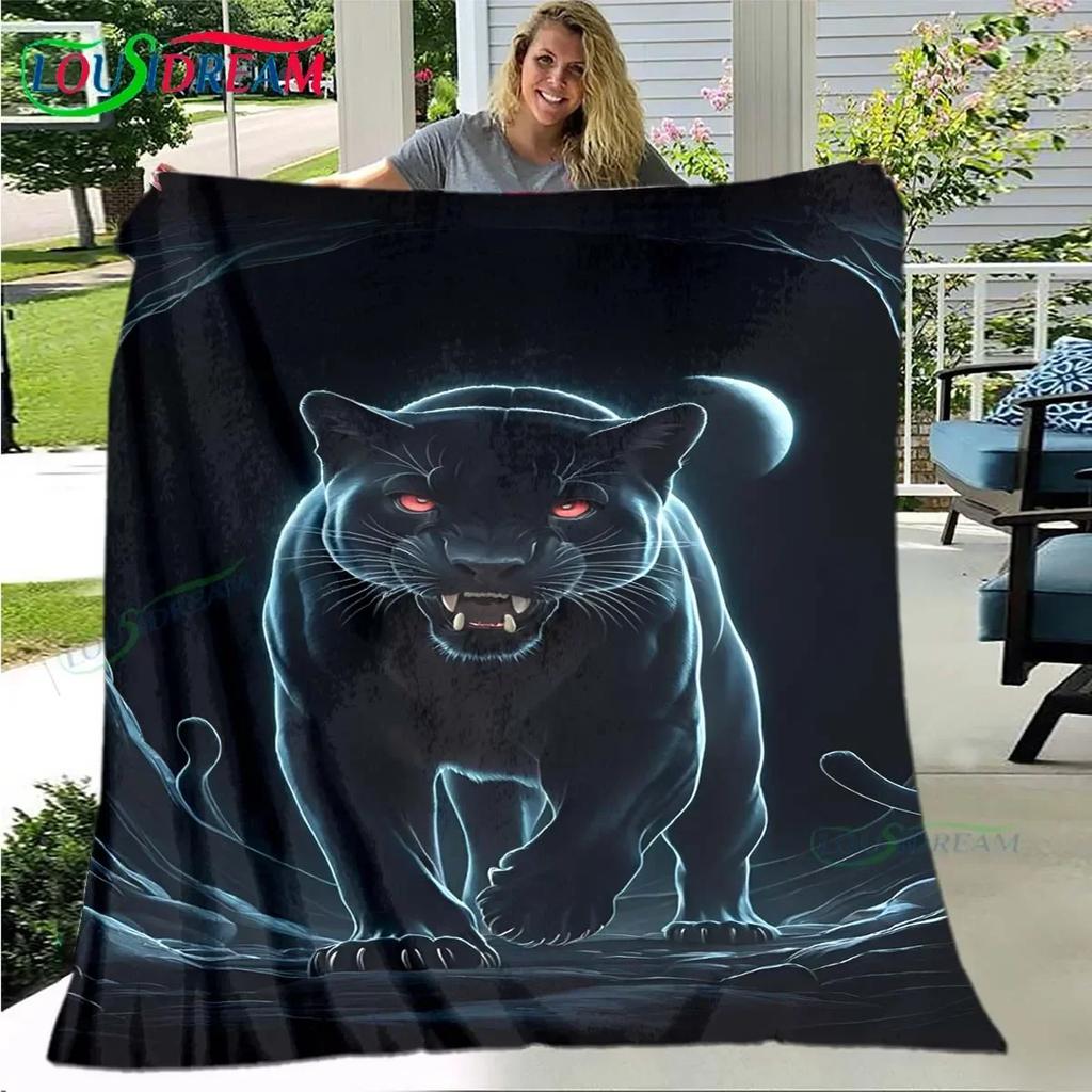 Fashion Panther Leopard Pattern Blanket Flannel Thin Blanket Portable Home Travel Office Lunch Break Blanket Birthday Gift