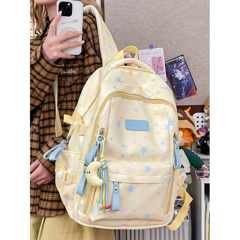 College-style Backpack for Female Junior High School Students, Korean Versi, Large Capacity, Five-pointed Star Backpack for Hi