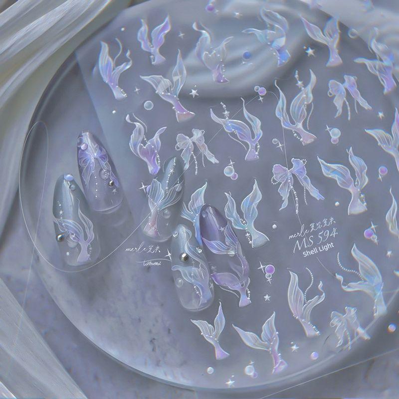 

Наклейки для ногтей Tomoni Jelly 2024 Лето Жемчужный Объемный Рельеф Ракушка Светлые Красочные Наклейки Хвост Русалки MS594 (Mermaid) shell light