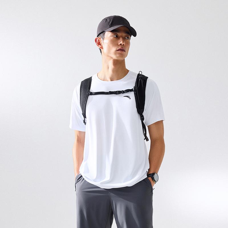 Anta Plain Round Neck Short Sleeve Sports T-Shirt Men tops Pure-White 952627103-6