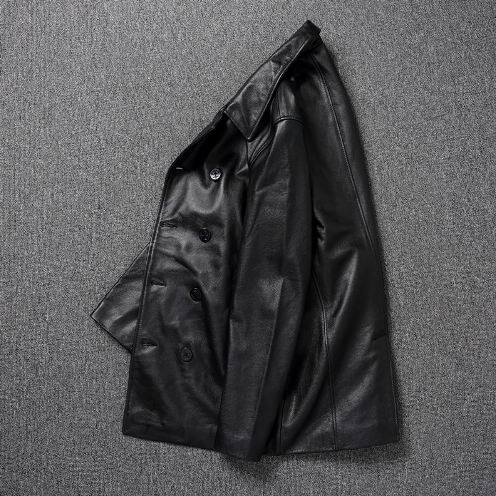 Chinese Size Long Men Leather Coat Genuine Soft Cow Leather Classic Double Breasted Turn Down Collar Leather Jackets For Men Clothing Autumn