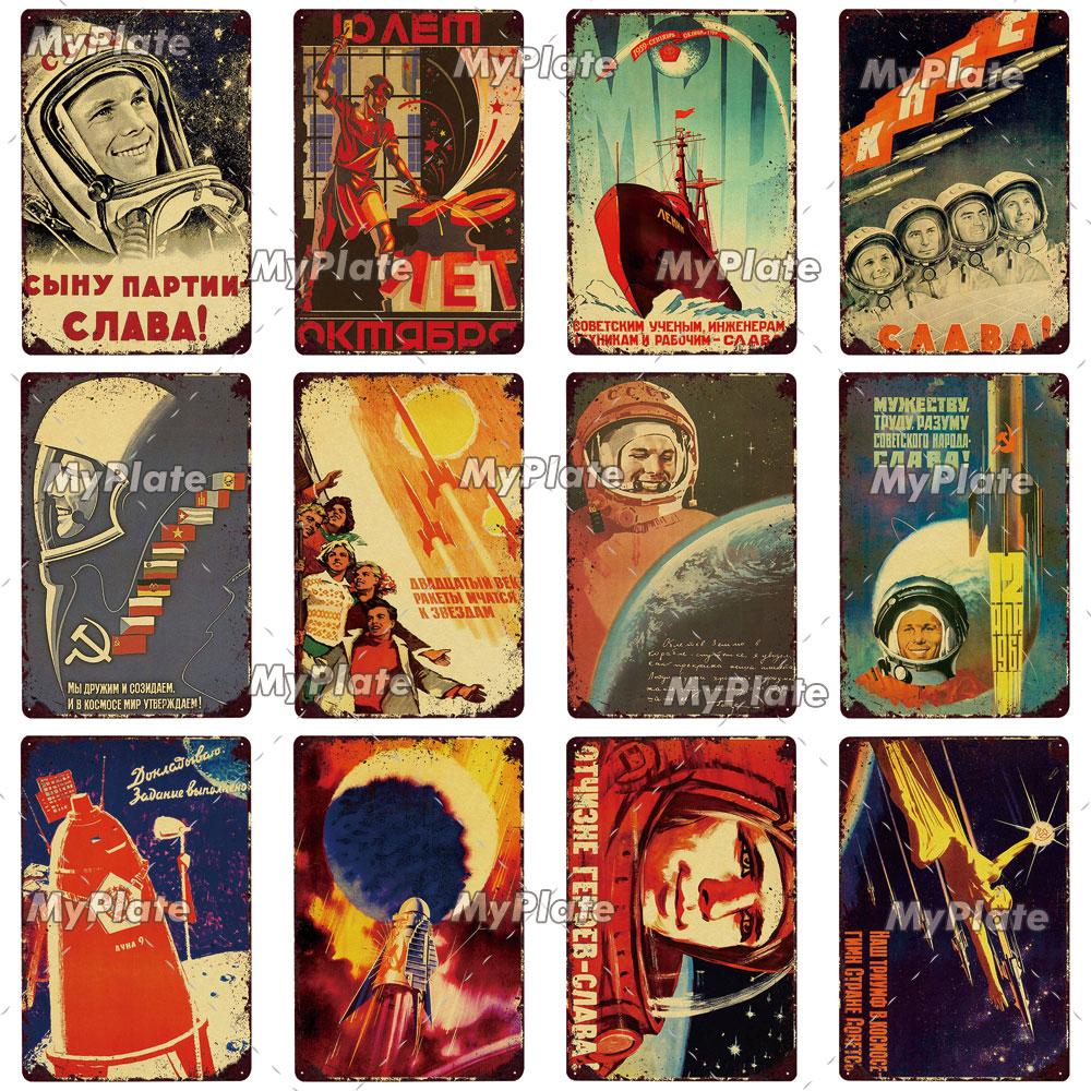 Vintage Russian Metal Sign Plaque Tin Sign CCCP Plate Wall Decor For Bar Club Man Cave The Space Race Poster