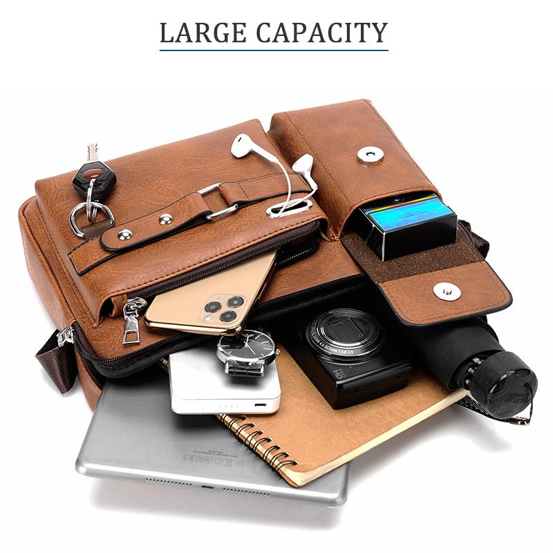 Messengerväskor för män Läder Crossbody-väska Vattentäta axelväskor Multifunktionsportfölj Researbete Business Handväskor Justerbar rem