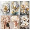 Diamantstickerei Neues Diamantbild Gold-Weiße Blumenbild Strasssteine Mosaik Kreuzstich 5D DIY Handgemachtes Geschenk