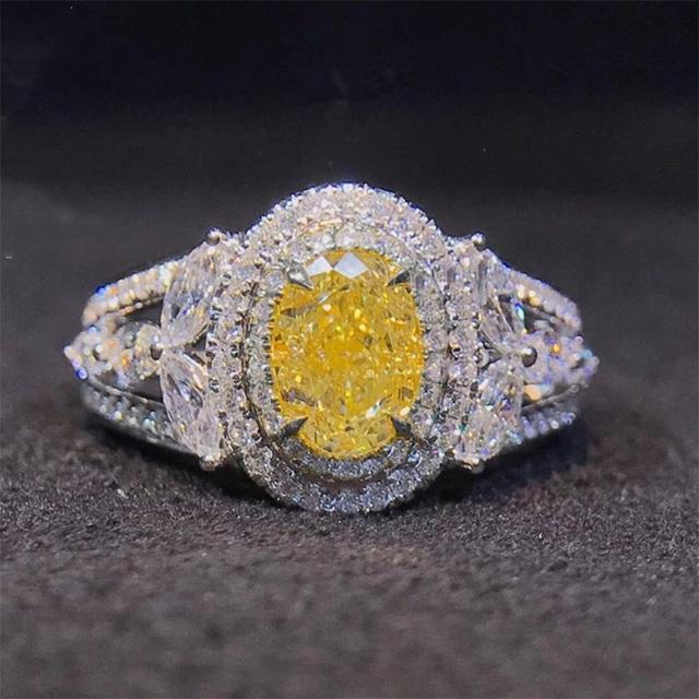 Brilliant Yellow CZ Rings for Women Gorgeous Anniversary Gift for Female Delicate Lady Luxury Accessories Party Jewelry