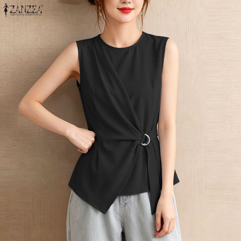 ZANZEA Women Casual Round Neck Solid Color Sleeveless Tank Tops