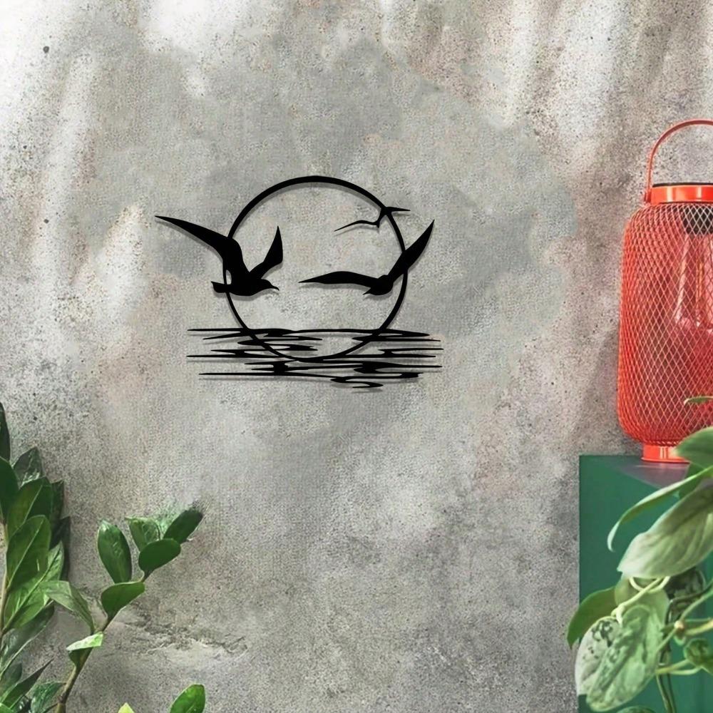 Sunrise And Seagulls On Sea Minimalisty Metal Wall Art - Modern Home Decor For Bedroom, Living Room, Or Bathroom.
