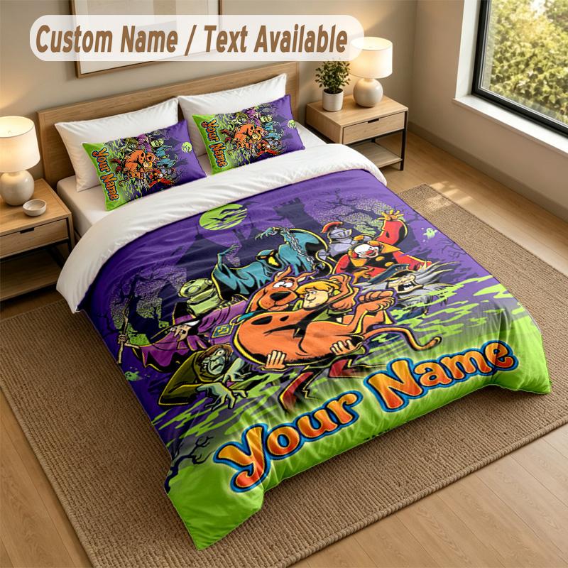 3Pcs Bedding Set Custom Name Text, 1 Sheet 2 Pillowcases Home Bed DecorScooby-Doo