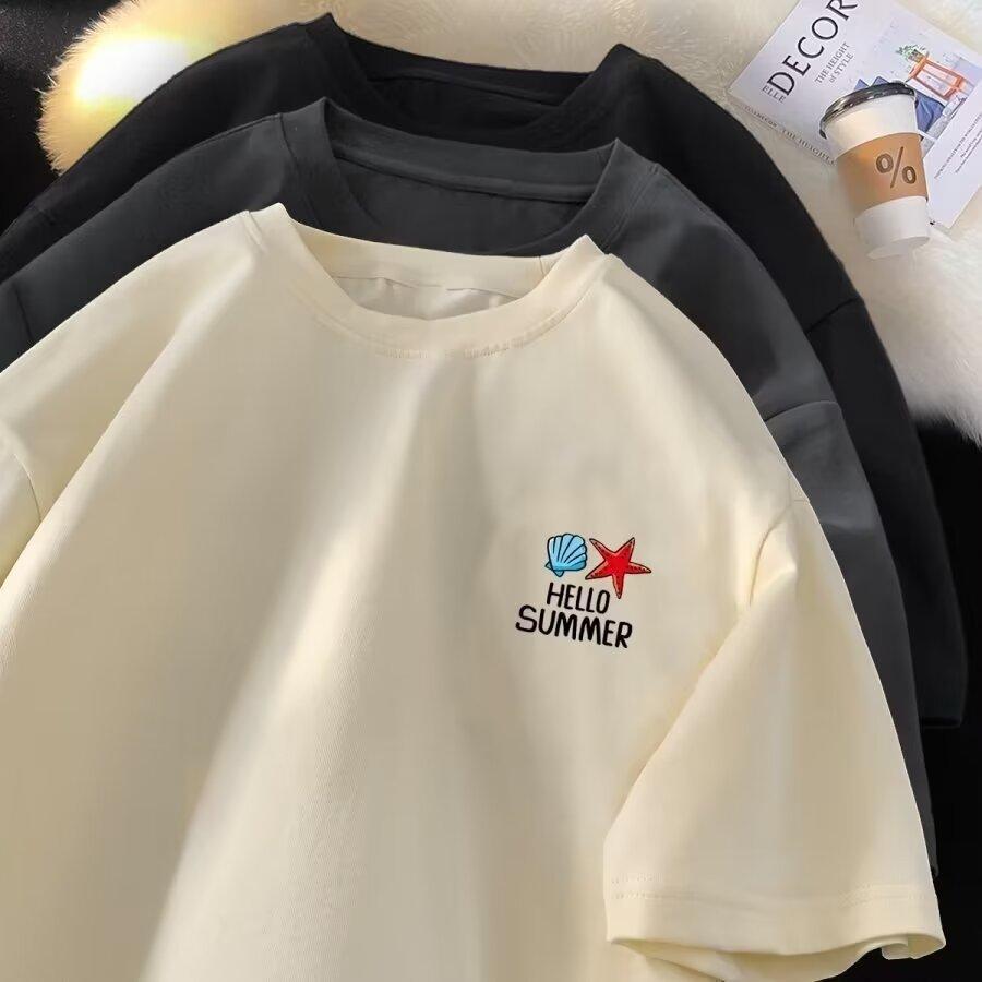 Men'S Trendy Letter Round Neck Printed Short Sleeved T-Shirt For Summer Ins Loose Casual Top