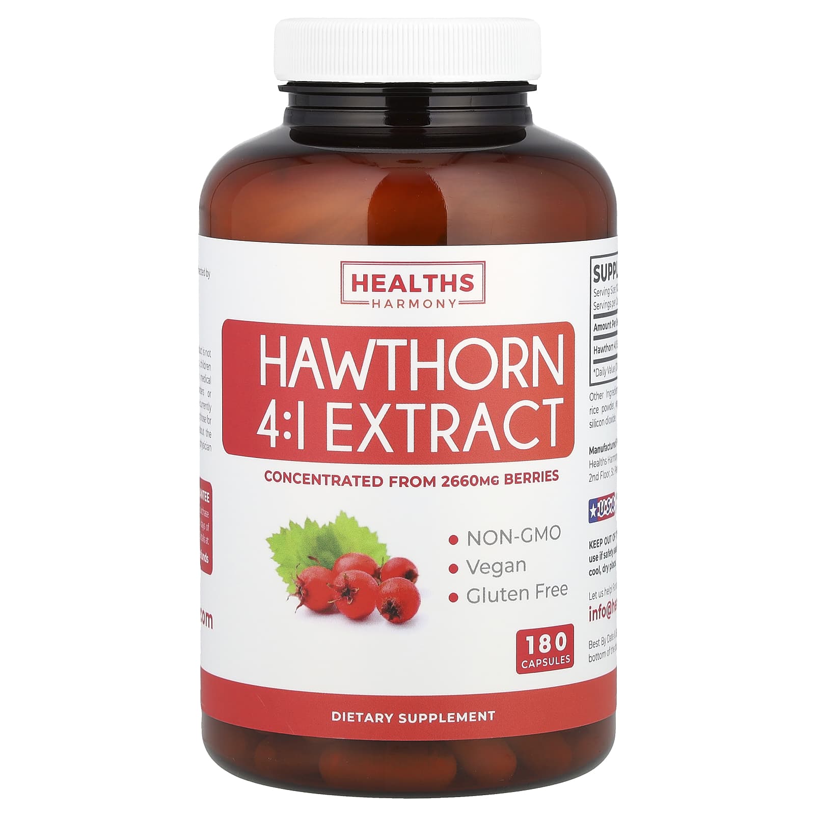 

Healths Harmony, Hawthorn 4:1 Extract, 2,660 mg, 180 Capsules