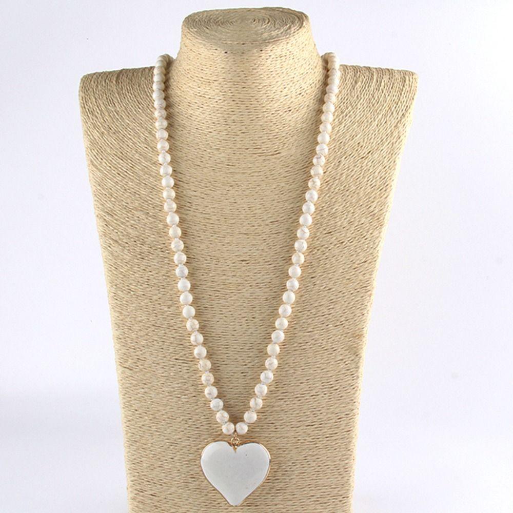 Knot Design Turquoise Beaded Necklace Heart Shape Pendant Heart Pendant Necklace  Ethnic Style