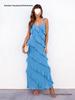 European-American Backless Spaghetti Strap Wave Slim-Fit Slit Maxi Dress