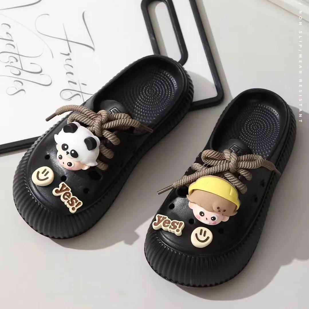 

Весенние женские туфли Hole Shoes Новые милые мягкие подошвы нескользящие домашние сандалии удобные толстые пляжные садовые летние 41 чёрный