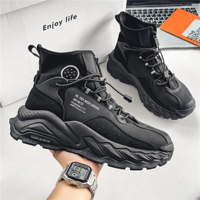 

2025 autumn new men s shoes Korean version of trendy dad shoes medium help casual shoes men s sports shoes travel shoes 44 чёрный