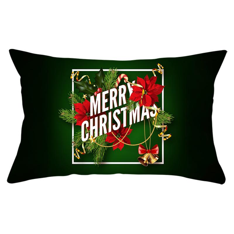 Green Series Christmas Peach Skin Printed Waist Pillowcase Square Sofa Pillowcase Office Pillowcase