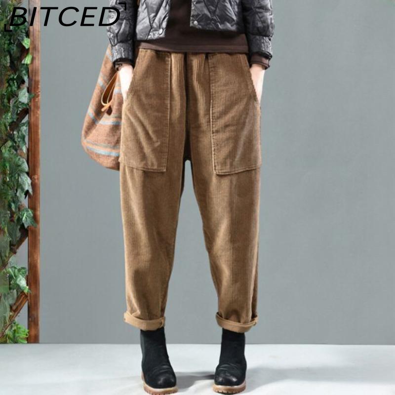 

BITCED 3-цветные вельветовые брюки-бананы с эластичным поясом на весну-осень XXXXXL коричневый