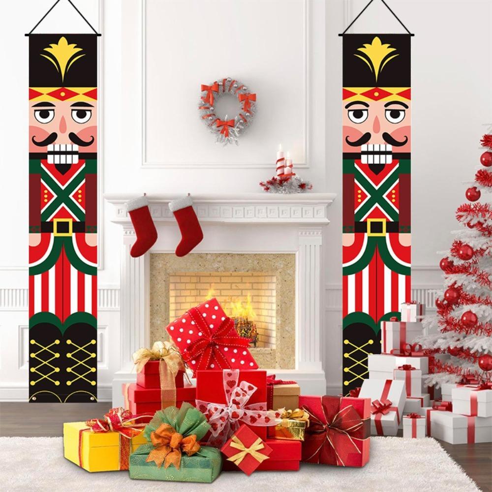 1 Pair Rectangular Dwarf Door Couplet 180x30cm Porch Sign Christmas Nutcracker Hanging Flag Bar