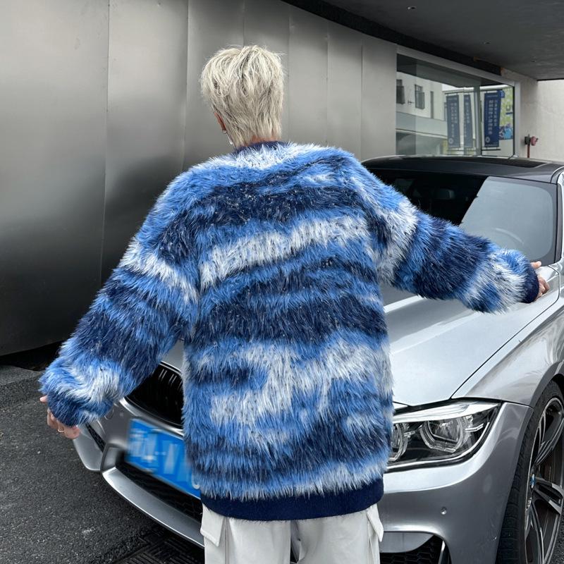 Unisex Retro Faux Mink Fur Knit Sweater Cardigan: Cozy, Loose, Round Neck Outerwear for Autumn and Winter