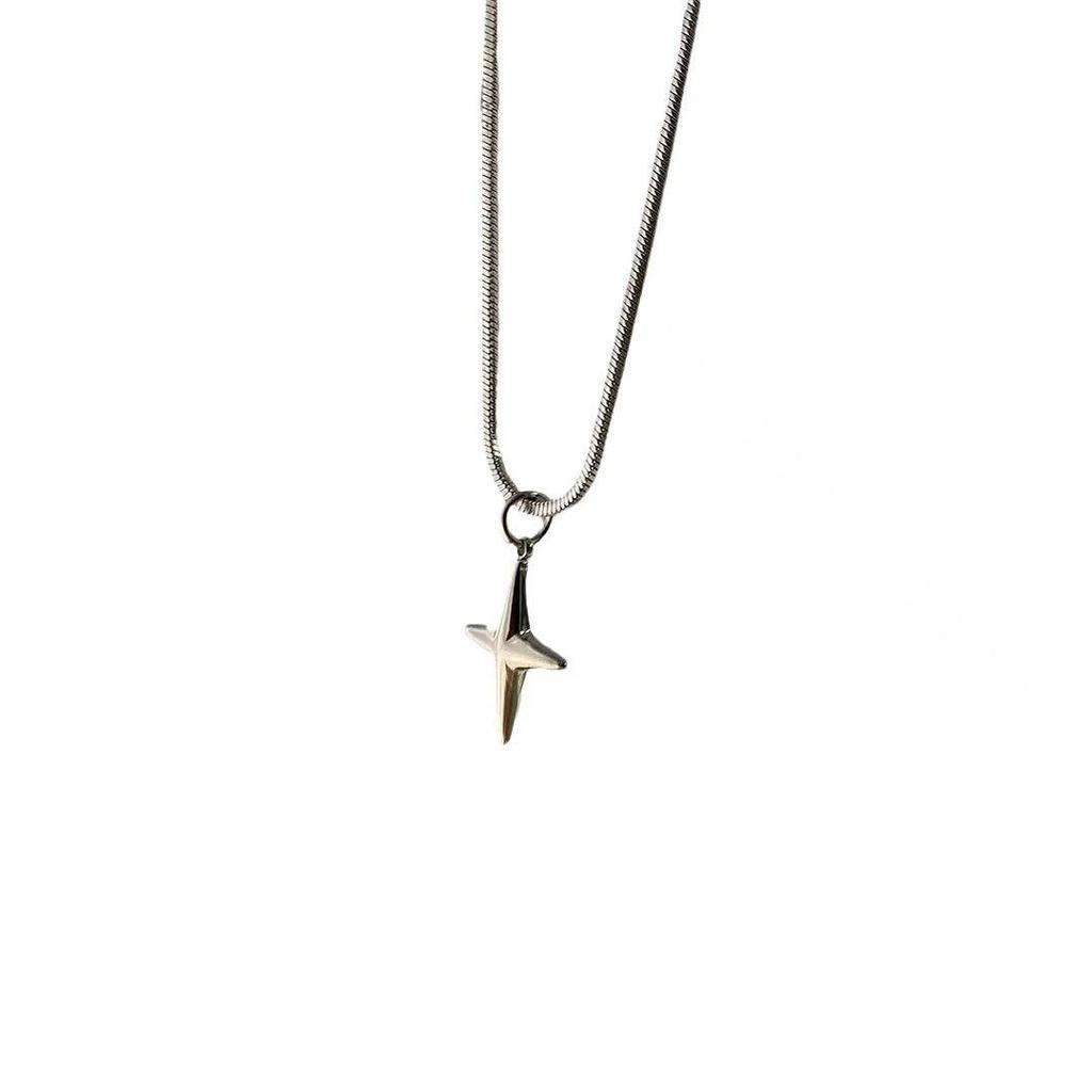 Trendy Star Cross Pendant Necklace - Casual, Luxurious, Versatile Clavicle Chain with Snake Bone Design