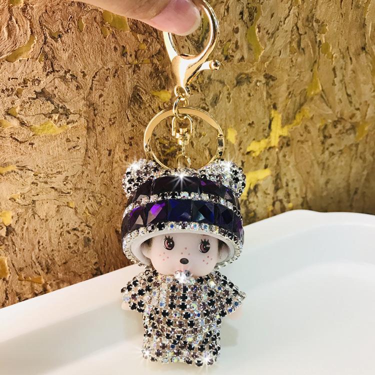 Monchchi Diamond Keychain Cute Monkey Keyring Kawaii Monchichi Hanging Ornament Car Key Chain Children Birthday Gifts s Carry Mini Lightweight