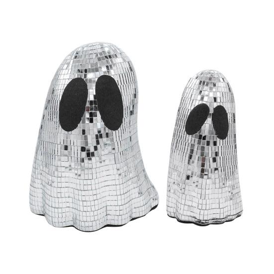 Halloween Disco Ghost Decor Glitter Silver Ghost Disco Mirror Ball Tabletop Decoration for Indoor Tiered Tray Home Decor