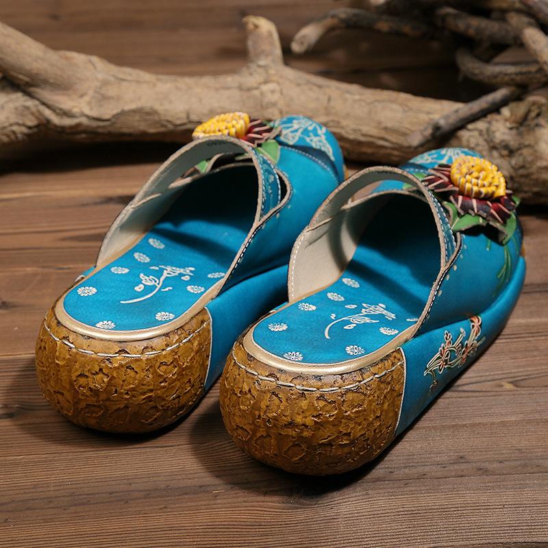 Fashion GKTINOO Flower Slippers Genuine Leather Shoes Handmade Slides Flip Flop On The Platform Clogs For Women Woman Slippers