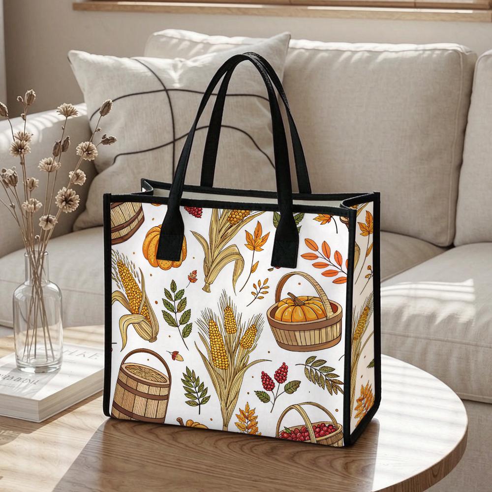 Autumn Pumpkin Pattern Tote Bag for Daily Grocery Shopping Portable Versatile Fashion Casual Handbag