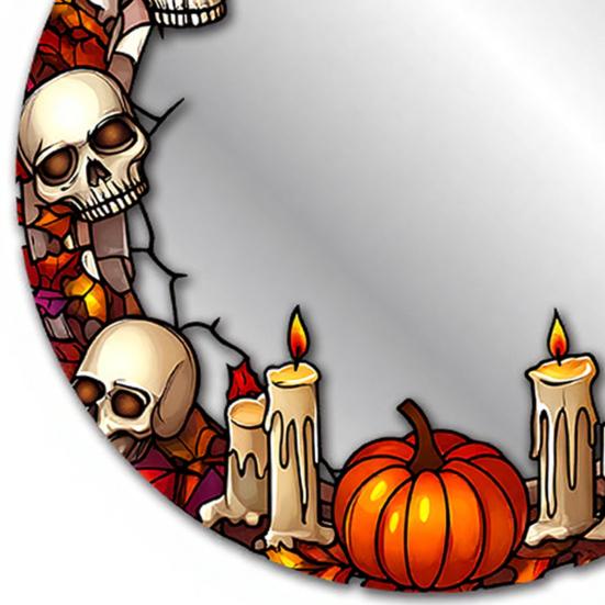 Spider Web Mirror Wall Art Halloween Decorative Stickers with Spiders/Skeletons/Pumpkins, Retro Hanging Festive Party Decorations Ornament,