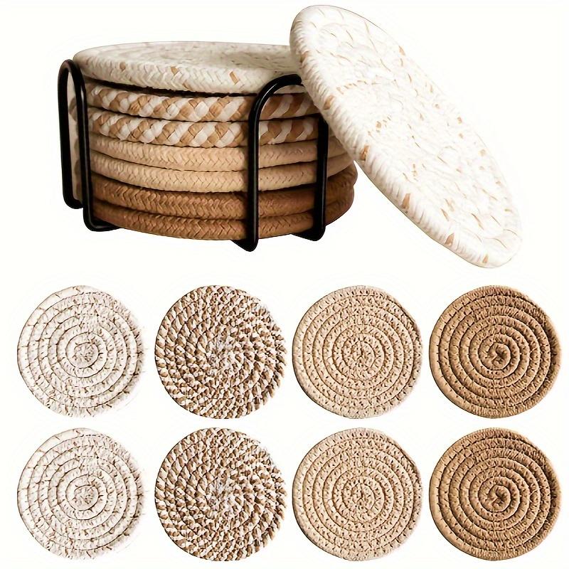 8Pcs absorbent coaster set, simple woven coaster, high-grade polyester fiber with non-woven backing, suitable for all kinds of cups