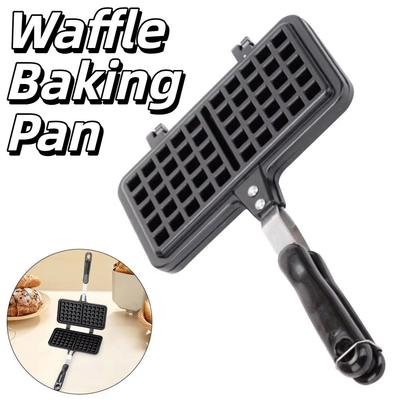 Easy Clean Cast Aluminum Waffle Baking Pan Long Handle Rectangle Waffle Maker Machine Durable Non-stick Toast Frying Pan Baking