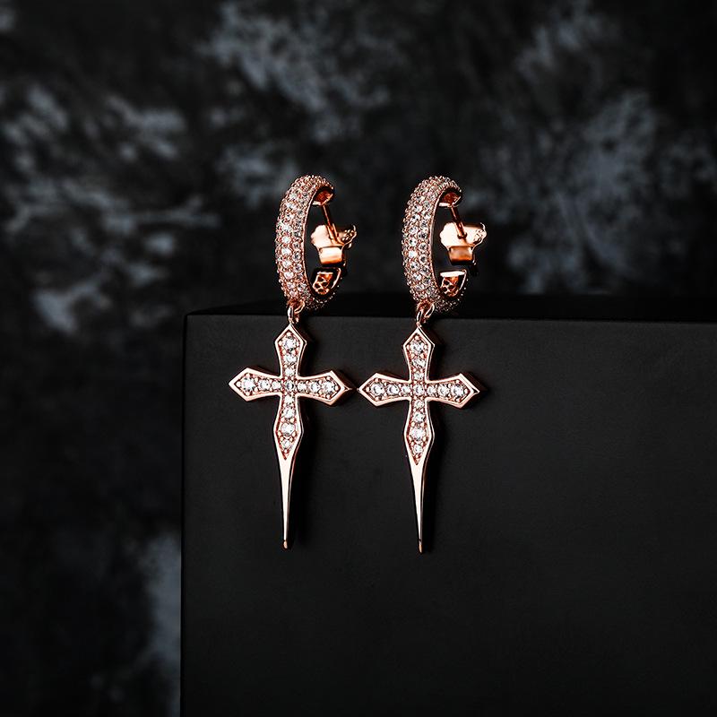 European & American Hip-Hop Style Zircon Cross Hoop Earrings - Fashion Trend for Men and Women