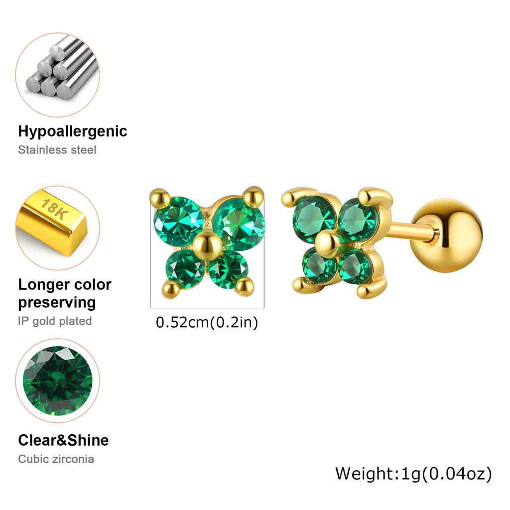 Stainless Steel Cartilage Earrings Butterfly CZ Studs Hypoallergenic Piercing Jewelry for Women Girls, Cubic Zirconia Ear Stud