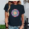Women's Fashionable Round Neck Casual Retro Print Short Sleeved T-shirt Top