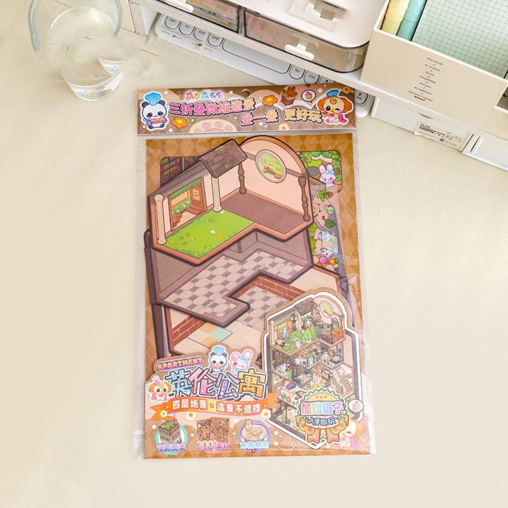 

Triple Fold 3D Landscaping Stickers PET Miniature Scene Sticker Visual Stacking Stickers Children H