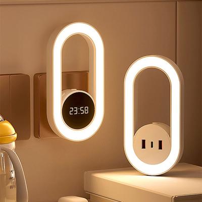 Multifunction LED Night Light Remote USB Charge Clock US Plug Eye Protection Sleep Home Bedside Bedroom Decorative Night Light