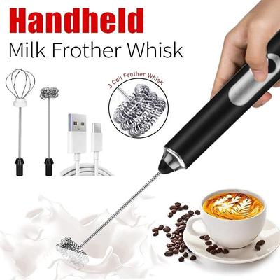Electric Milk Frother Handheld Foamer USB Rechargeable Coffee 3 Speeds Whisk 2 1 Egg Beater Perfect Coffee
